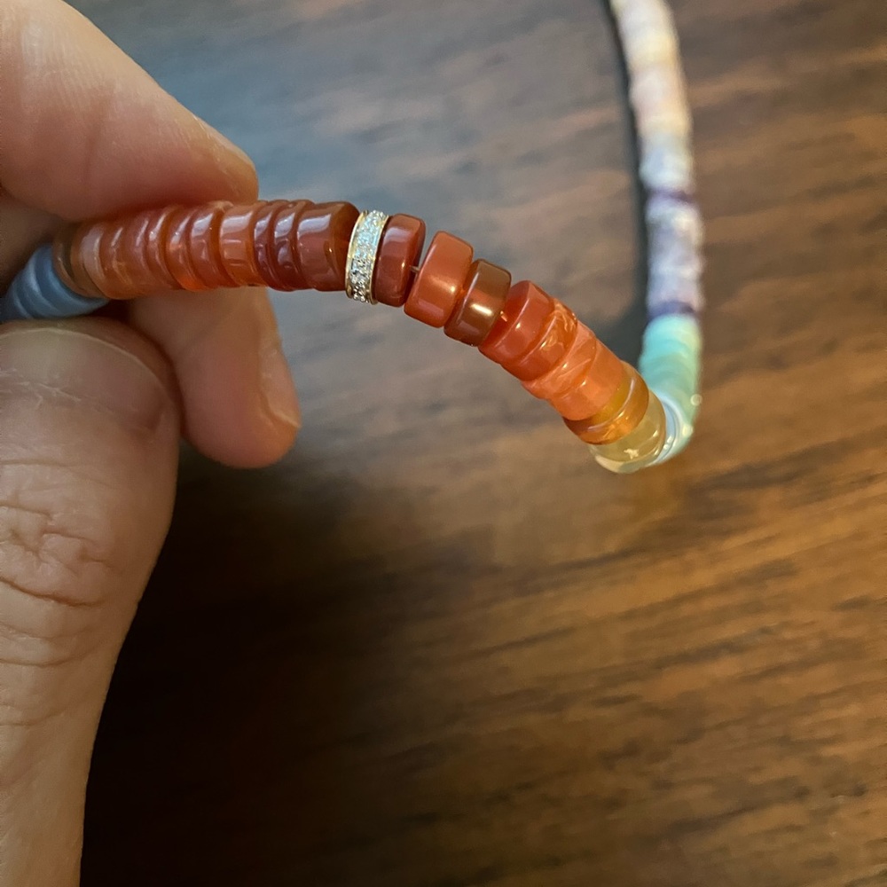 Multicolor Opal and Diamond Beaded Necklace 14k gold - Picture 2 of 3
